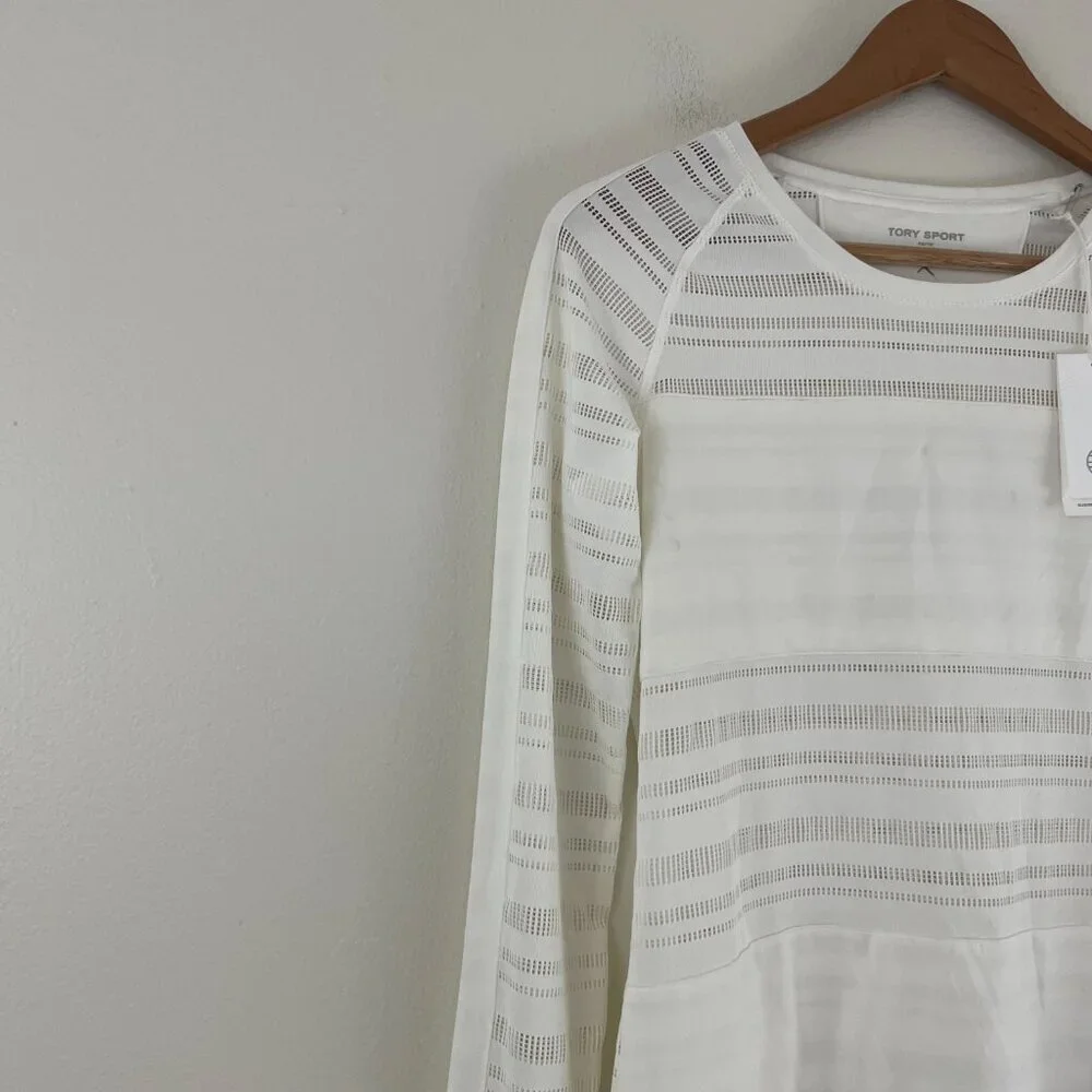Tory Burch Sport Mesh Block Striped Top in Snow White Size XS